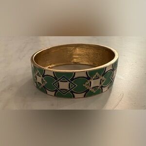 Green White Blue Enamel Cloisonné Style Gold-Tone Bangle Bracelet